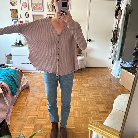 Urban Outffiters/ under the stars mauve waffle top - Picture 1 of 4